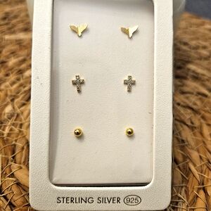 LOVISA Goldplated Sterling Silver 925 Earrings Set Cross Bird Ball Stud